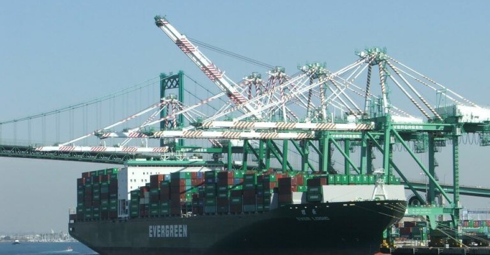 An image of Ever Logic, a vessel owned by Evergreen, in port at LA