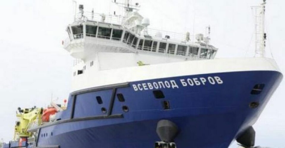 Skibet Vsevolod Bobrov blev midt i maj angrebet og ødelagt af ukrainske tropper, da fartøjet var på vej til Slangeøen med forstærkninger til de udstationerede russere på øen. Foto: Twitter / mhmck