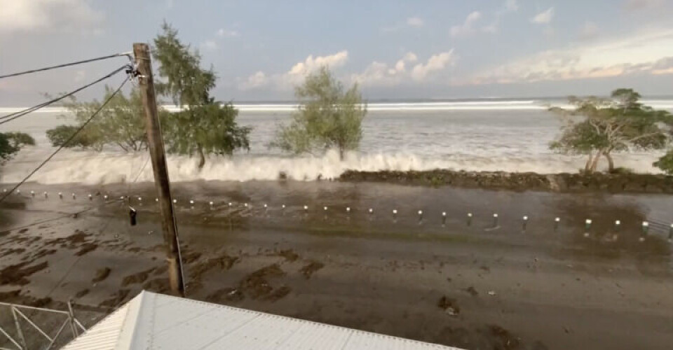 Tsunamien ved Tonga. Screenshot: Twitter / Dr. Faka’iloatonga Taumoefolau