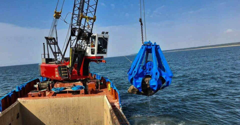 Snart skal en maskine som denne måske en tur til Nordsjælland og gendanne stenrev. Snart skal en maskine som denne måske en tur til Nordsjælland og gendanne stenrev. Foto: Høj Nordic Marine Contractor