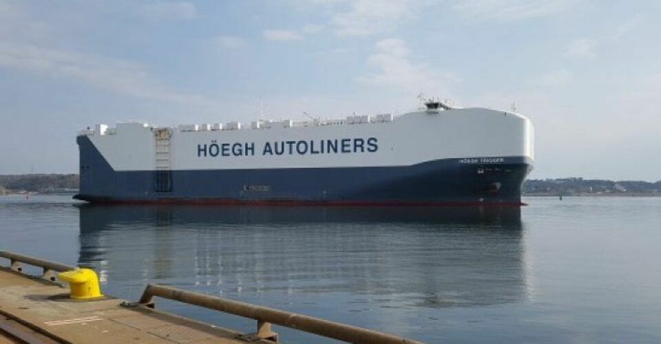 Sammen med sit søsterskib er Höegh Trigger Verdens største skib af sin slags og skal nu operere fra den svenske havneby. Foto: Höegh Autoliners.
