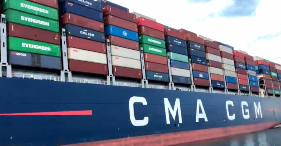 A screenshot of the video of the Argentina berthing in PortMiami.