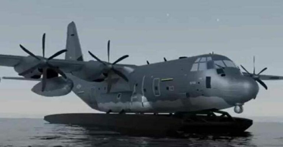 A rendering of a twin float amphibious modification to an MC-130J Commando II is shown here. (Courtesy photo)