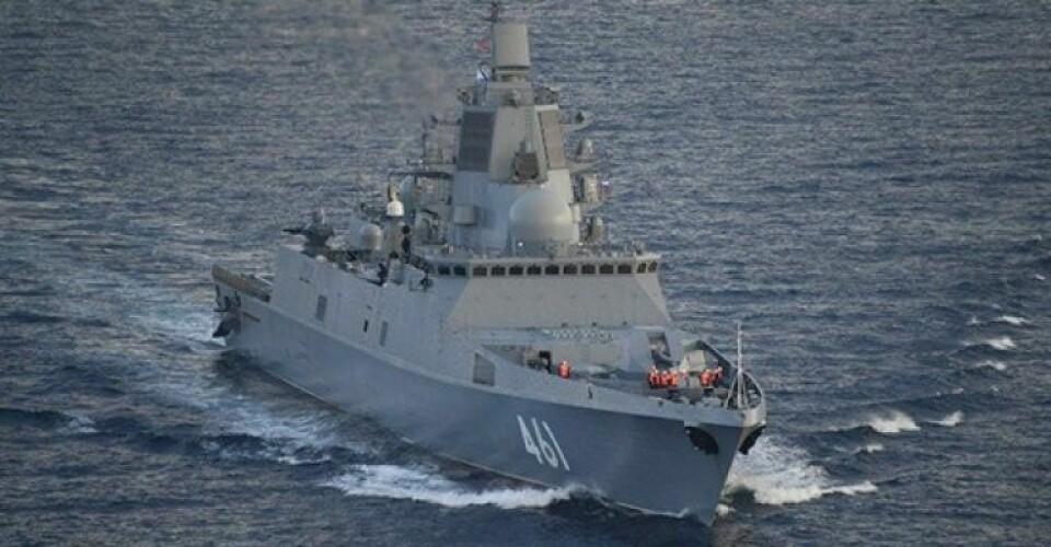 Her ses den russiske frigat Admiral Kasatonov. Det er dog ikke et af de fartøjer, som i øjeblikket ligger i Ålbæk Bugt. Arkivfoto: Den russiske flåde