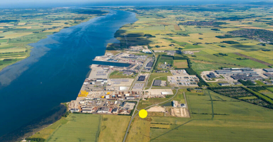 MHF Groups nye placering - markeret med gult - på Østhavnen i Aalborg. Foto: Port of Aalborg