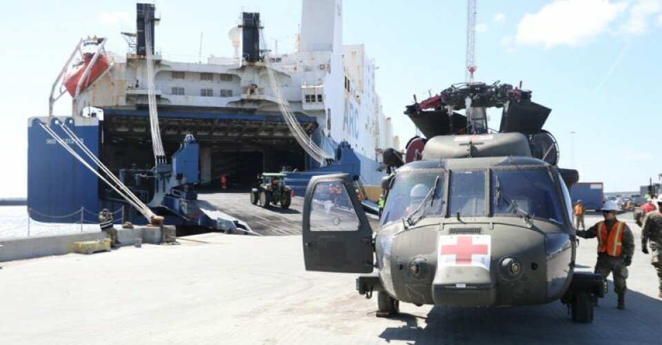 Amerikanske helikoptere ankommer til Esbjerg Havn. Foto: Steffen Fog / Forsvaret