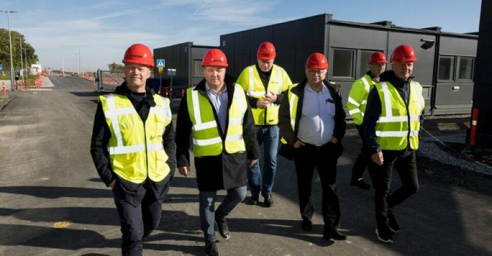Udenrigsminister Jeppe Kofod og 3F's forbundsformand Henning Overgaard på besøg på Femern Bælt-byggeriet. Foto: 3F