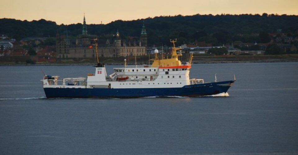 Her et billede af Dana IV fotograferet fra Helsingborg under sejlads i Øresund den 24. juni 2014. Foto: Per Körnefeldt