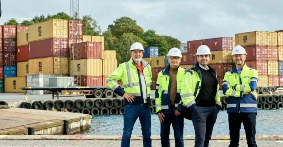 COO Morten Højrup, CEO i Taulov Dry Port A/S Jesper Gemmer, CEO i ADP A/S Rune D. Rasmussen og CFO Michael Overgaard Andersen. Foto: ADP A/S