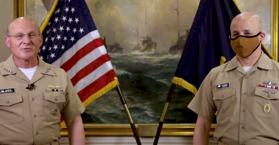 A screenshot of a video featuring CNO Adm. GIlday