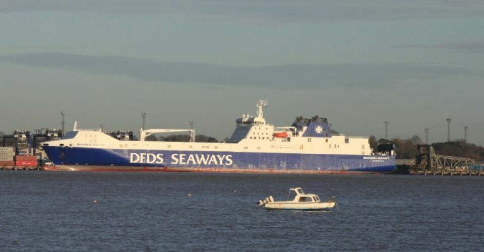 •	DFDS Group: Ro/Ro skibet Britannia Seaways her fotograferet i Felixstowe som sammen med Selandia Seaways indtil videre indsættes mellem Cuxhaven og Immingham. (Foto: DFDS Group)