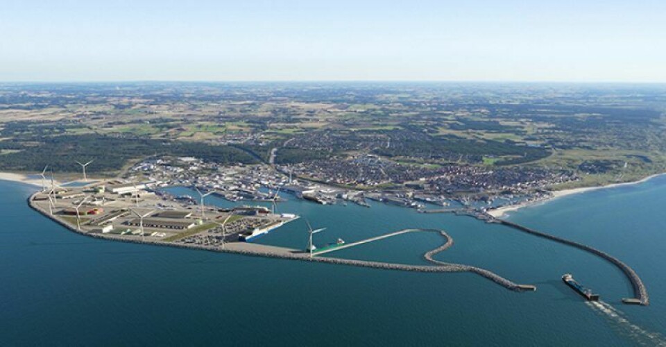 Foreløbigt udkast til den kommende havneudvidelse, som forventes at stå Foto: Hirtshals Havn