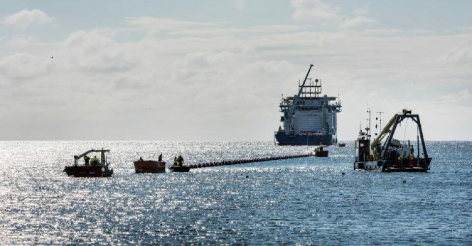 Billedet viser etableringen af havvindmølleparken Kriegers Flak, hvor Energinet også stod for forundersøgelse. Foto: Energinet