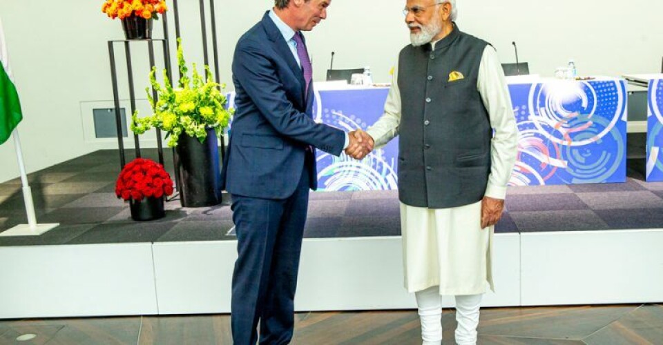 Jacob Meldgaard med premierminister Modi. Foto: Lars Erik Andreasen / Danske Rederier