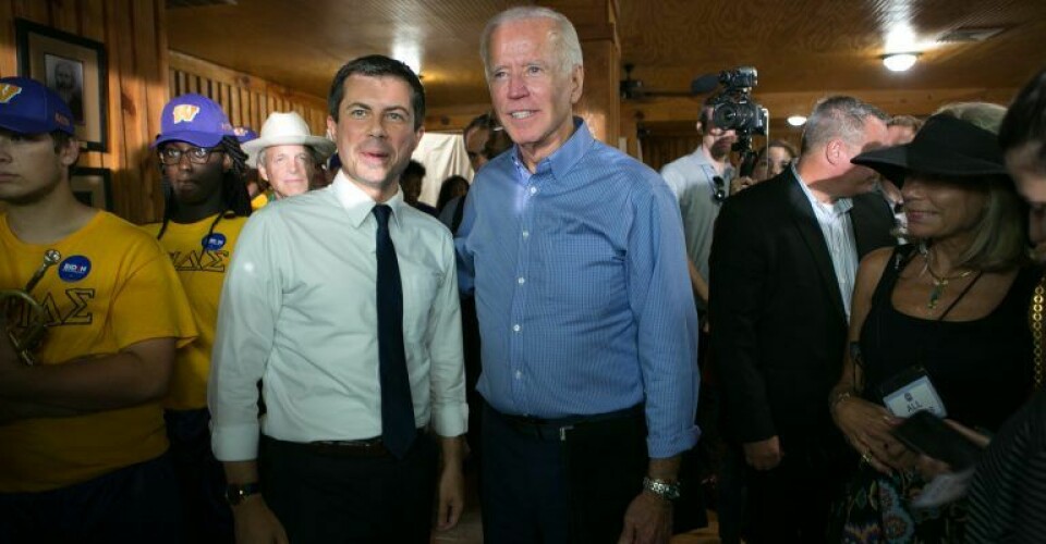 Mayor Pete Buttigieg with former Vice President Joe Biden after delivering remarks at Galivants Ferry Stump, SC, Sept. 16, 2019. (Photo by Lawrence Jackson)