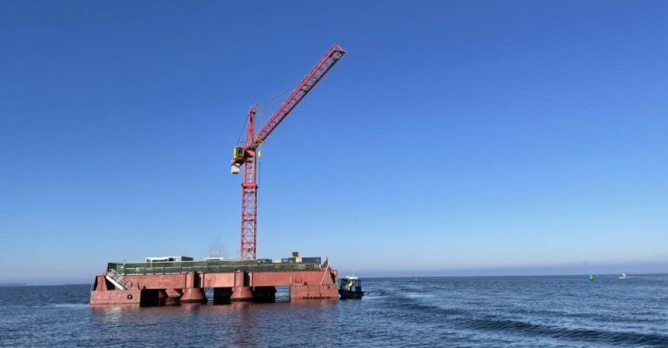 Arbejdsplads og kran hvorfra pylonen skal bygges. Foto: Vejdirektoratet