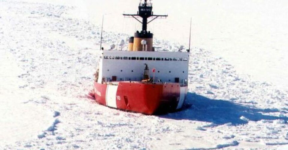 The Coast Guard Ice Breaker Polar Star (WAGB 10) working the ice channel near McMurdo, Antarctica. (U.S. Coast Guard photo by Rob Rothway)