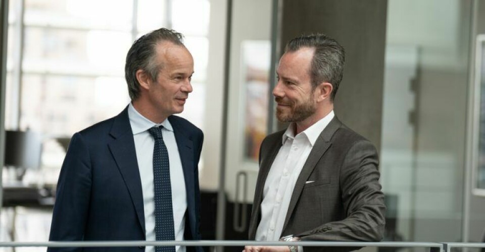 Jacob Meldgaard, CEO for Torm og formand for Danske Rederier (t.v.) med Venstres formand, Jakob Ellemann-Jensen. Foto: Danske Rederier