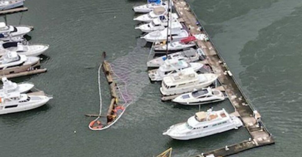 The Capt Leo II had no people onboard and the dredge pipeline was still connected when it rolled over. (Photo: U.S. Coast Guard)