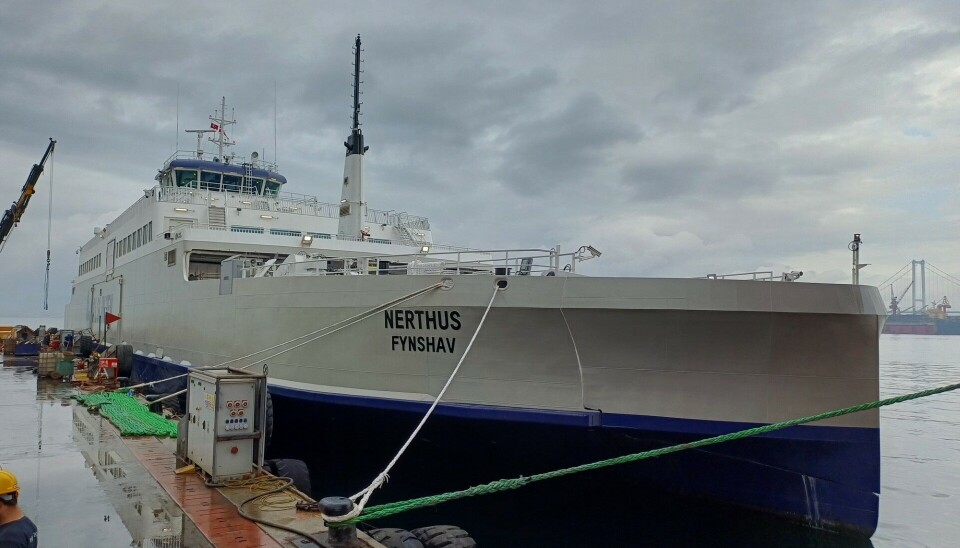 Et af de sidste billeder af elfærgen, Nerthus, ved kajen hos Cemre Shipyard i Tyrkiet, lige inden færgen satte kursen mod Danmark.